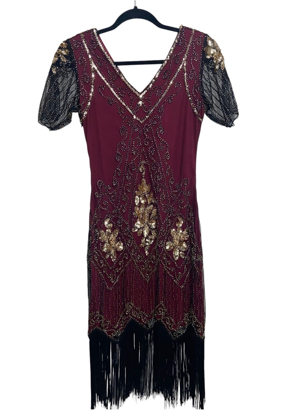 BABEYOND Flapper Dress Small Sequins Fringe Black 1920’s Gatsby Costume Party